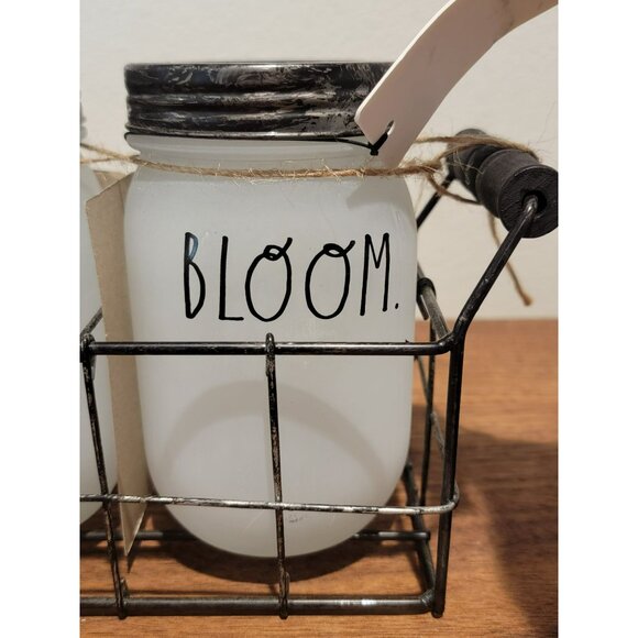 RARE Rae Dunn Plant Grow Bloom Mason Jar Set With Wire Holder 2017 - Picture 4 of 13